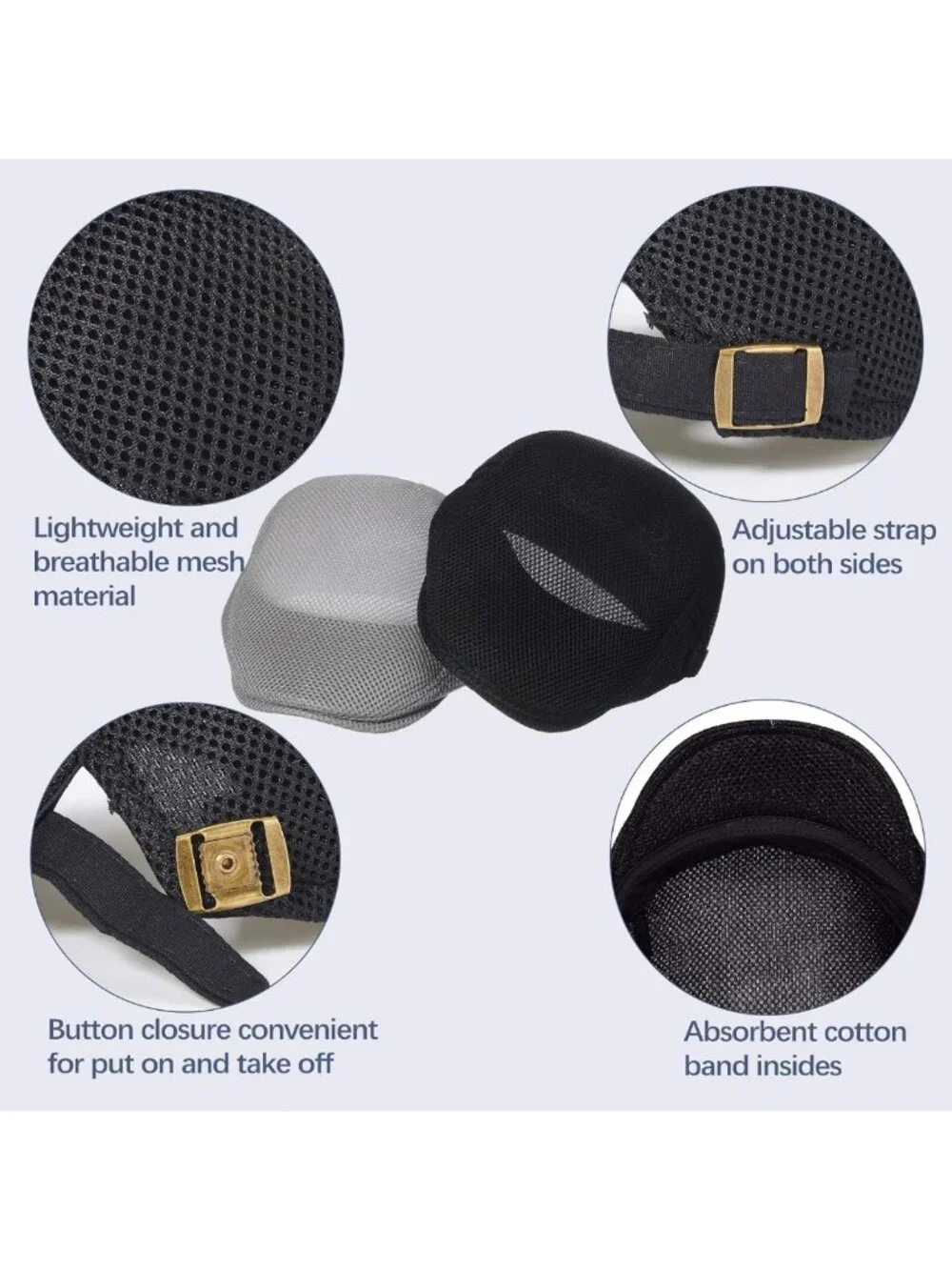 Breathable Mesh Newsboy Cap Set - Adjustable Summer Beret & Cabbie Flat Hat